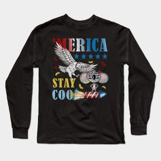 Merica Funny Eagle and Mouse on Fireworks Stay Cool Long Sleeve T-Shirt